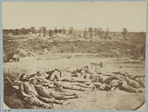 Confederate dead in front of Battery Robinette. Battle of Corinth. Courtesy of the LOC. 